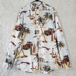 Clearwater Outfitters Mens Santa Hawaiian Button Up Shirt Size Large Holiday